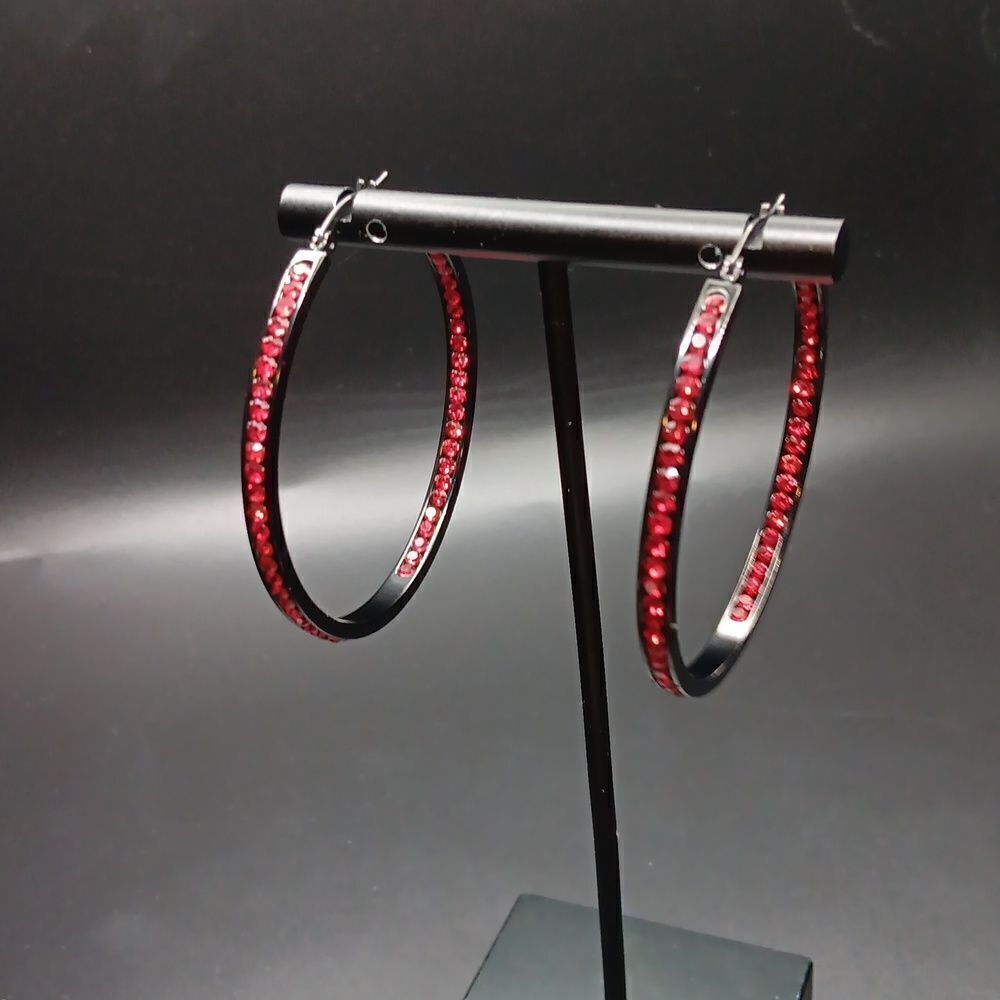 Cinily Stainless Steel Hypoallergenic Big Hoop Earrings Black and Red 2"‎